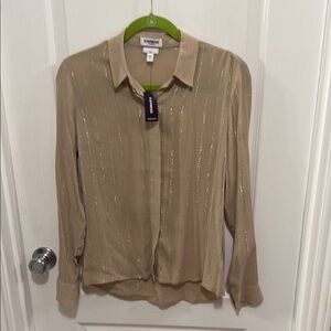 Express Tan Sequin Long Sleeve Button Down Shirt